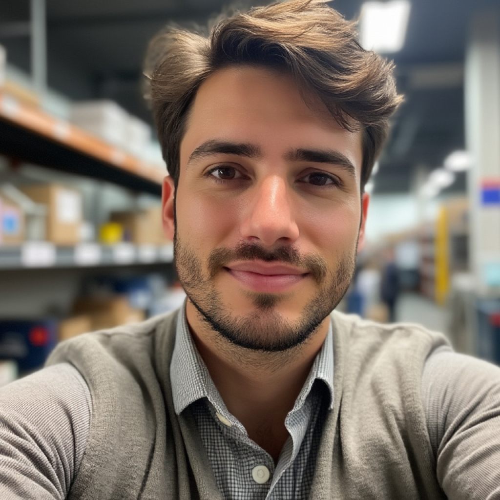 Man smiling confidently, representing authentic LinkedIn content generation for teams, showcasing ekko's ability to develop