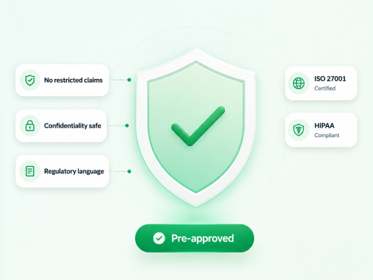 ekko’s compliance layer ensures content is compliant before drafting, featuring ISO 27001 certification, HIPAA compliance