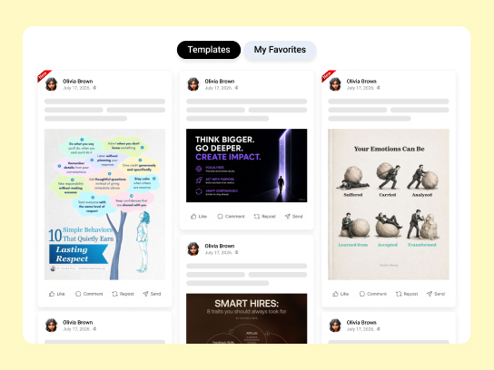 ekko’s template library showcases diverse LinkedIn post formats, including narrative, data, and story structures, designed