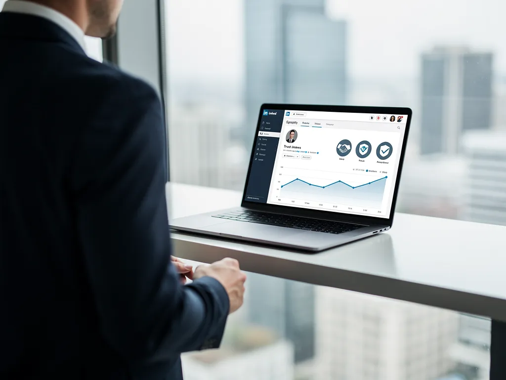 Executive reviewing LinkedIn trust and engagement statistics